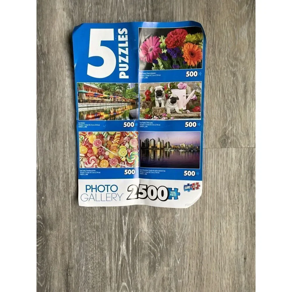 5 Sure-Lox Photo Gallery 500 Piece Puzzle 2500 Total Pieces Only 1 Puzzle Worked